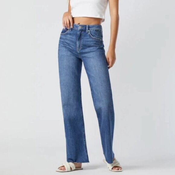 MAVI Women's Blue Victoria Wide Leg High Rise Trendy Raw Hem Jeans Size 26 / 30 - Picture 1 of 16